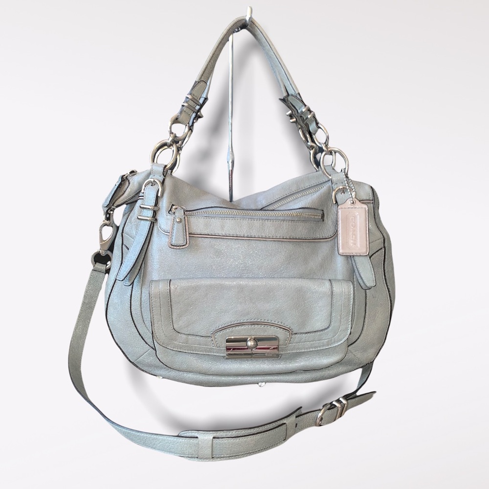Coach Slate Gray Shimmer Leather Satchel Crossbody Bag